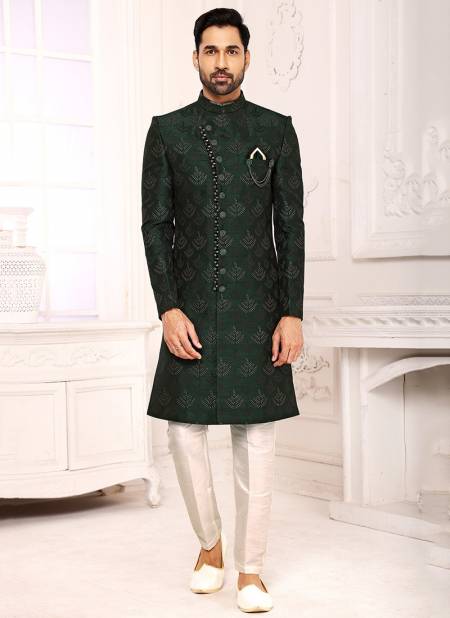 Bottle Green Colour Party Wear Mens Indo Western Collection 1142
